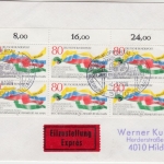 BRD - 80 Pfg Kath. Studentenverb. 6er-Block Oberrand Eilbrief SST Wuppertal 1986