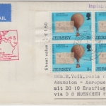 Jersey - 3 P. Ballonpost 4er-Block Zuleitungspost 1st-Flug München Asuncion 1974