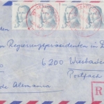 Chile - 25 $ 75 J. Rotes Kreuz Chile ua. Luftpost Einschreibebrief Quilpue 1982