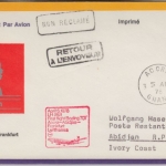 Ghana - 20 NP Hase Lufthansa 1st-Flug Accra - Abidjan Luftpostbrief 1976