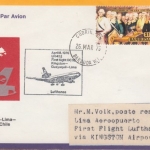 Barbuda - Zuleitungspost LH 1st-Flug Kingston - Lima 1976 1$ USA Unabhängigkeit