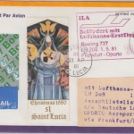 St. Lucia - Zuleitungspost LH 1st-Flug Frankfurt - Oporto 1981 1$ Weihnachten
