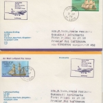 St. Lucia - Zuleitungspost LH 1st-Flug Kingston - Guayaquil 1976 Segelschiffe