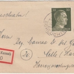 DR - Elm ü. Schlüchtern Poststelle I Einschreibebrief n. Celle 16.10.1944