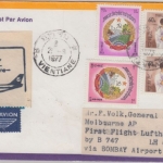 Laos - Zuleitungspost Lufthansa 1st-Flug FFM Sydney Etappe Bombay Melbourne 1976