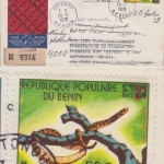 Benin - 50 a. 2 Fr. overprint Zuleitungspost Erstflug Faro FFM Luftpost 1979 RR