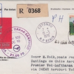 Benin - 100 Fr. Rheuma Zuleitungspost LH-Erstflug Frankfurt/M. - Santiago 1979