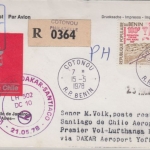 Benin - 100 Fr. Raumfahrt Zuleitungspost LH-Erstflug Frankfurt Santiago 1978