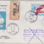 Benin - 90 Fr. 1st-Flug Paris-New York Luftpostbrief Einschreiben Conotou 1981