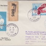 Benin - 90 Fr 1st-Flug Paris-New York Luftpostbrief Einschreiben Conotou Dakar