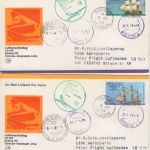St. Lucia - 1 $ Segelschiff u.a. LH 1st-Flug Caracas Lima 1976 4x Zuleitungspost