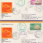 St. Lucia - 1 $ Segelschiff u.a. LH 1st-Flug Caracas Lima 1976 4x Zuleitungspost