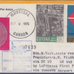 Guyana - 50+25 C. Easter Ostern LH-1st-Flug Montreal - FFM 1975 Zuleitungspost