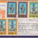Guyana - Cuffy Denkmal Satz 2x LH-1st-Flug Bogota New York 1978 Zuleitungspost