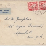 Irland - 2x8 Pg. Freimarke Luftpostbrief n. USA Hiarmhidhe - New York 1952