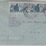 Portugal - 3x1,75 E Castelo de Lisboa Luftpostbrief n. USA Lissabon Detroit 1946