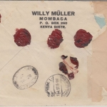 Kenia & Uganda - 4x50 C. George V. Einschreibebrief Mombassa - Hamburg 1927