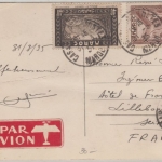 Marokko - 1 Fr. + 40 C. Freimakren Luftpostkarte Casablanca - Lillebonne 1936
