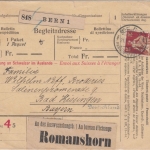 Schweiz - 1 Fr. sitz. Helvetia Paketkarte Bern - Bad Kissingen 1917