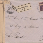 Schweiz - 50 Rp. sitz. Helvetia u.a. Einschreibebrief n. BRASILIEN Genf 1917