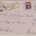 Schweiz - 50 Rp. sitz. Helvetia u.a. Einschreibebrief n. BRASILIEN Genf 1917