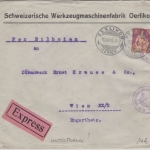 Schweiz - 40 Rp sitz. Helvetia Expressbrief n. ÖSTERREICH Oerlikon 1915 Zensur