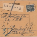 DR - 80 Pfg. Stephan Paketkarte Berlin N4 - Hamburg 1924