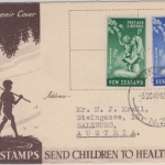 Neuseeland - 1+2 P. Health stamps 1949 Schmukkuvert FDC EST Dunedin Oct 3 1949