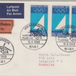 BRD - 3x50 Pfg. Olympiade München I Luftpost Eilbrief n. RUMÄNIEN SST Merzbrück