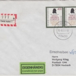 BRD - 2x400 Pfg. 200 J. Homöopathie Einschreiben Eigenhändig EST Aalen 1996