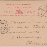 Straits Settlements - 3 C. Victoria Ganzsache n. HOLLAND Penang - Den Haag 1895