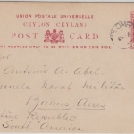 Ceylon - 6 C. Victoria Ganzsache n. ARGENTINIEN Colombo - Buenos Aires 1899