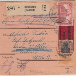 DR - 1 M. Reichspostamt u.a. Eilboten Paketkarte Grünberg - Verden 1918