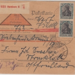 DR - 2x35 Pfg Germania c-Farbe !! Nachnahme Wertpaketkarte Hamborn 1920 n.
