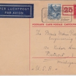 Schweiz - 25 a. 20 C. Ganzsache + Zusatz Luftpost n. USAMontreux - Detroit 1949