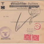 Schweiz - 2x30 C. Portomarke Frei d. Ablösung (!!) Bad Ischl - Basel 1943 Zensur