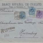 Spanien/Bayern - 2x25+15 C. Alfons XIII. Einschreibebrief Madrid Nürnberg 1912