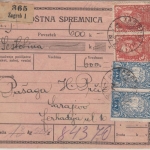Slowenien/Kroatien - 2x5 K König Peter u.a. Postanweisung Zagreb - Sarajevo 1920