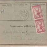 Kroatien/Slowenien - 4x2 K. Friedensengel u.a. Wertpaketkarte Perusic 1920 n.