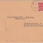 Kontrollrat - 12 Pfg. Ziffer rot Brief Bayrisch Gmain 25.2.46 n. München