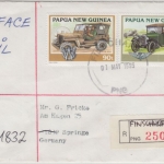 Papua Neuguinea - Finschhafen 1995 Einschreibebrief 60+90 t Oldtimer Automobil
