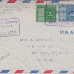 Venezuela - 50+5 C Stempelmarken Luftpost Einschreibebrief Caracas New York 1949