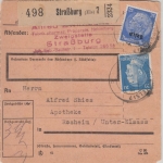 Bes. Elsass - 25 Pfg. Hindenburg/Aufdruck u.a. Paketkarte Straßburg 7 - 1941 n.