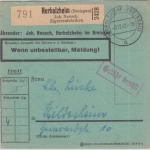 DR - Herbolzheim 1942 Gebühr bezahlt Paketkarte Selbstbucher Neusch Zigarren