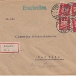 DR - 4x10 Pfg. Adler Einschreibebrief Berlin-Britz - Bad Tölz 1926