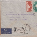 Libanon - 15+50 Pia. Bucht Djounie Luftpost Einschreibebrief Beyrouth Wien 1950