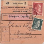 DR - 3 RM AH u.a. Dringend Paketkarte Seiffen - Bamberg 1942