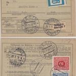 DR - 2x40 Pfg. Hindenburg Paketkarte/Beutelstück n. TSCHECHIEN Berlin 1936