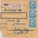 DR - 6x20 Pfg. Hindenburg u.a. Paketkarte Krasnosielc ü. Ostrolenka 1941