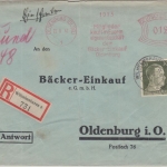 DR - 30 Pfg. AH + 12 Pfg. AFS Einschreibebrief Wilhelmshaven - Oldenburg 1942